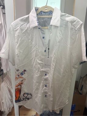 Robert Graham White Short-Sleeve Button-Up Shirt with Printed Detail